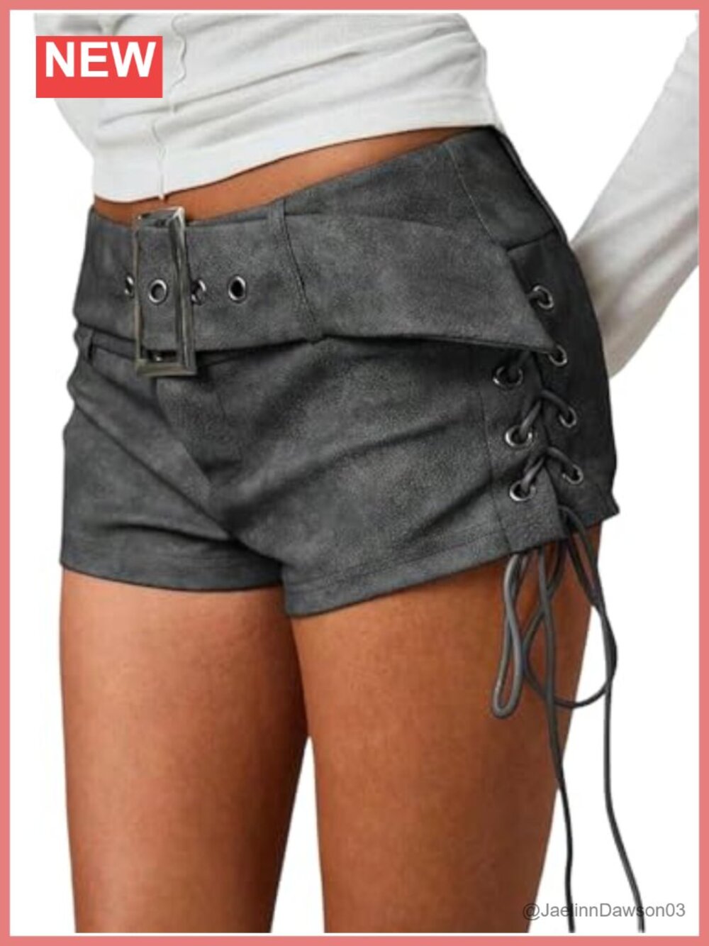 Faux Leather Micro Shorts Lace Up Low Waist Belted Hot Pants Y2K